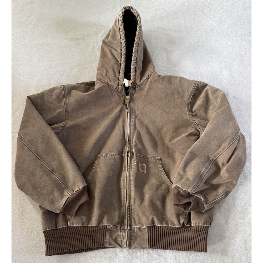 Carhartt J130 CHT Chestnut Brown Sandstone Quilted Distressed Work Wear 2XL VTG